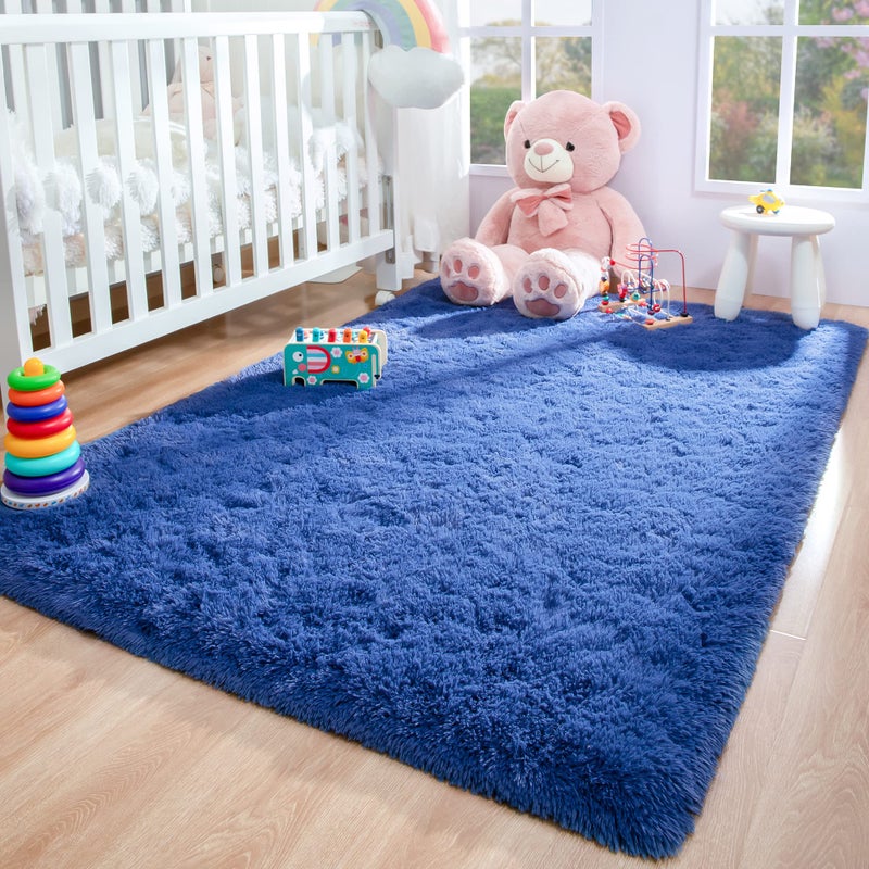 Foxmas Soft Fluffy Area Rugs for Bedroom Kids Room Plush Shaggy Nursery Rug Furry Throw Carpets for Boys Girls, College Dorm Fuzzy Rugs Living Room Home Decorate Rug, 4ft x 6ft, Light Navy - Image 4